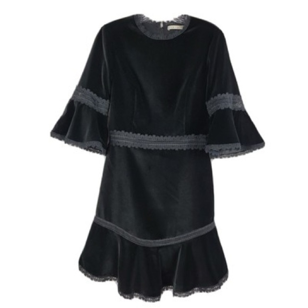 Alice & Olivia Black Velvet Dress with Lace Trim